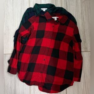 TWO Old Navy Green and Red Plaid Shirts